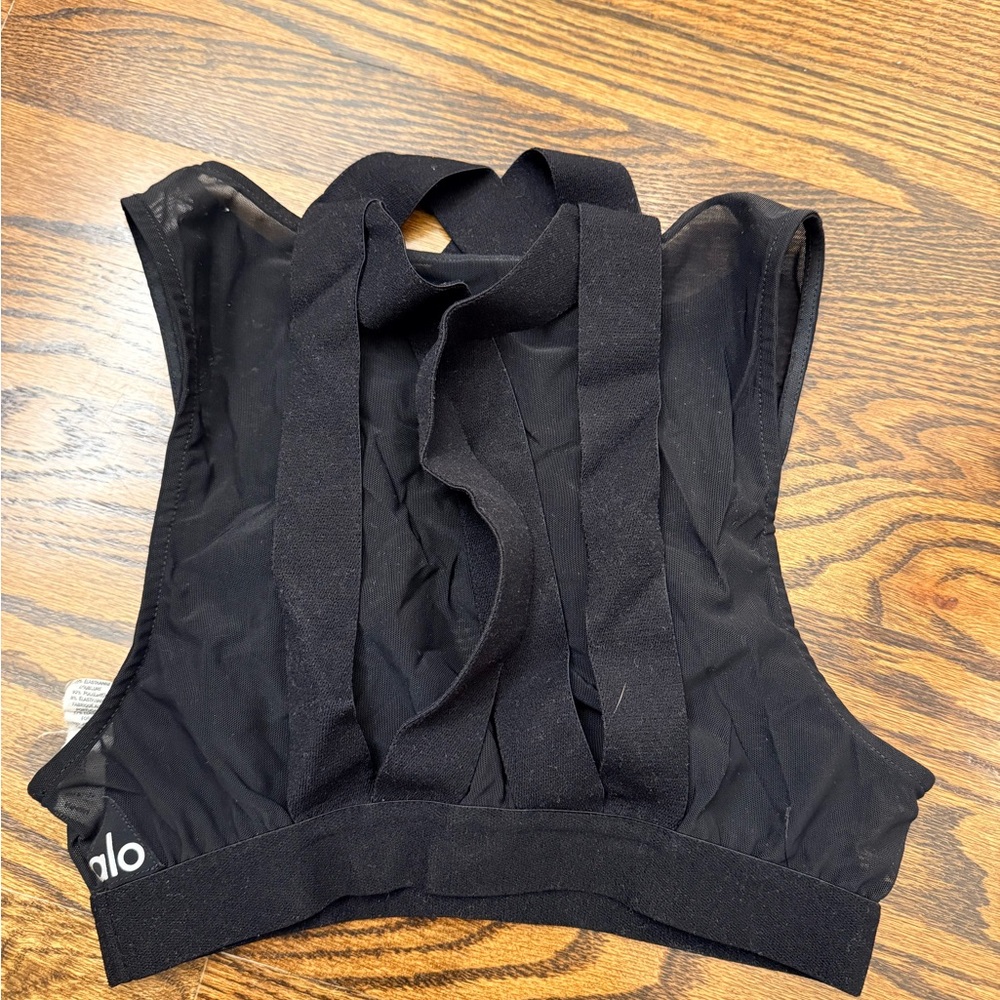 Alo Yoga Black Strappy Mesh Sports Bra Top